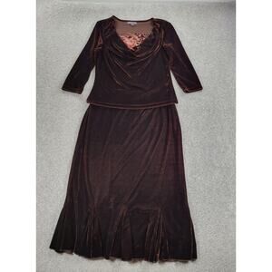 Vtg Susie Couture Velvet Skirt Set Womens L Brown Paisley Cowl Neck Whimsigoth
